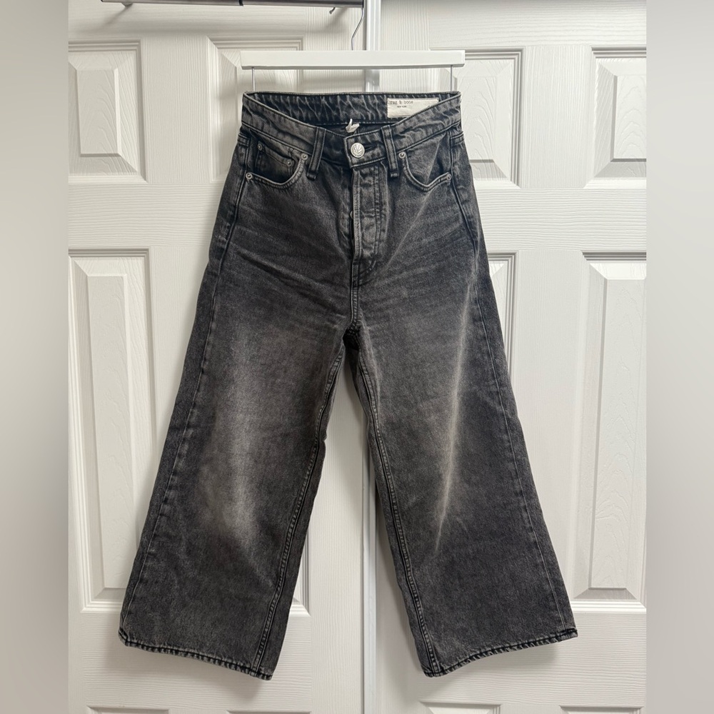 Maya High Waist Raw Hem Crop Wide Leg Jeans capri size 26